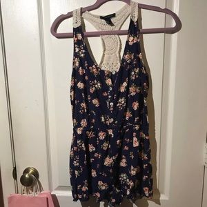 Navy Blue Romper with Flower Design